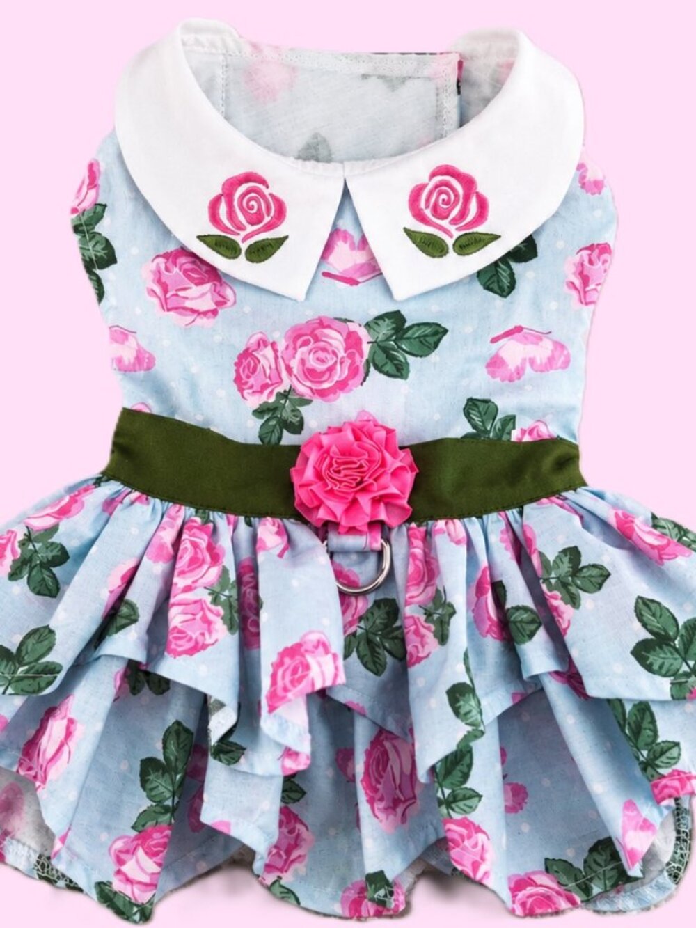 Doggie Design Pink Rose Dog Harness Dress with Matching Leash